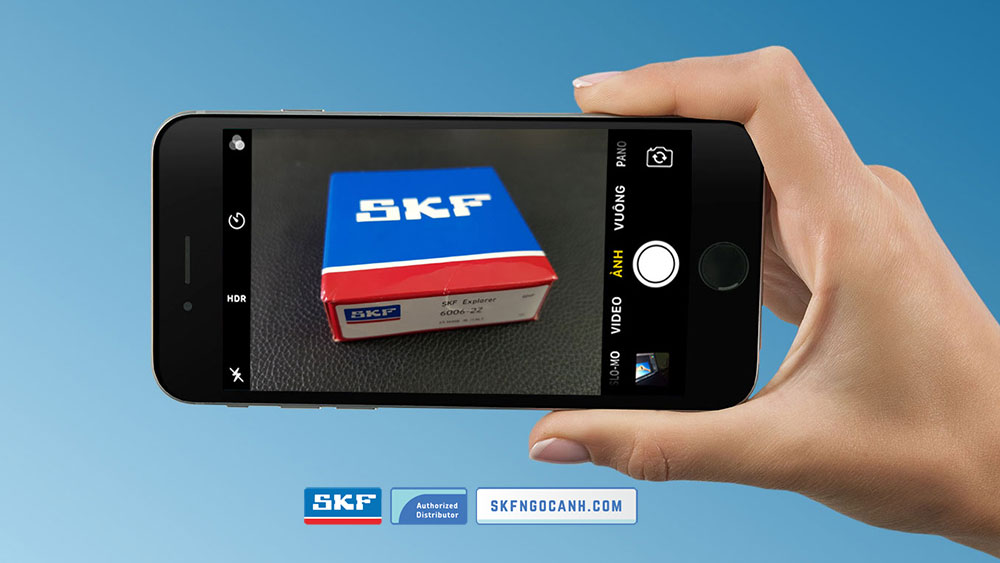 Kiểm tra Vòng bi SKF giả, ứng dụng SKF Authenticate Chụp ảnh bao quát mặt trên của vỏ hộp vòng bi SKF.