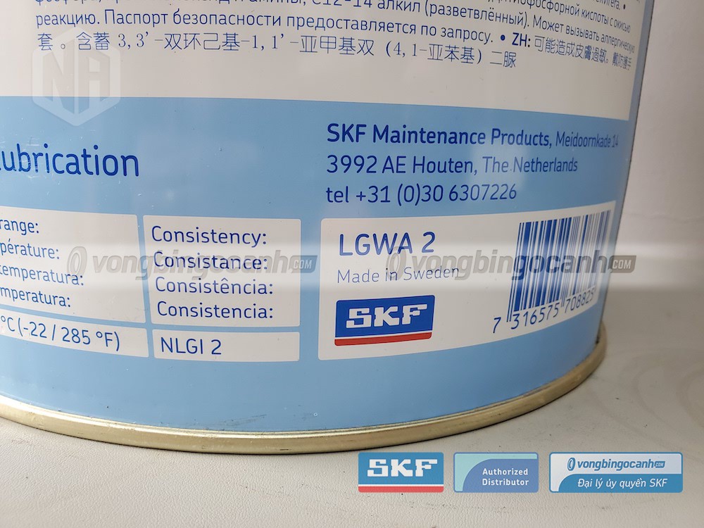 Mỡ SKF LGWA 2/18 có xuất xứ tại Austria (Áo), Sản phẩm chính hãng có CO, CQ do SKF Việt Nam cấp.